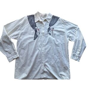 Vintage Maca-Rena XL Dalmatian Puppy Embroidery Gingham Button Down Shirt